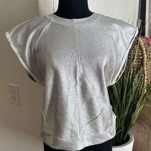 Anthropologie Pilcro Cap Sleeve Silver Women's Top - Size XL